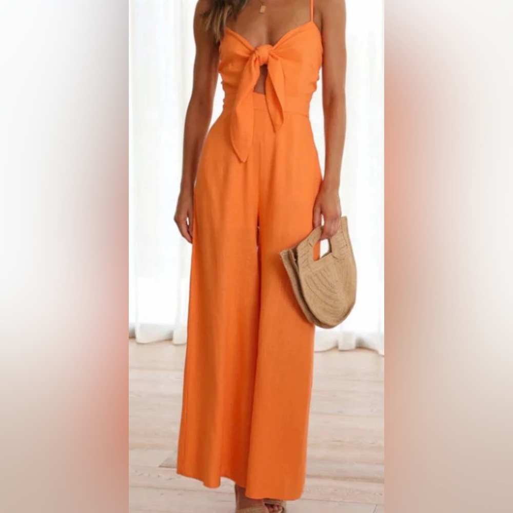 Lime lushVibrant Orange Sleeveless Jumpsuit